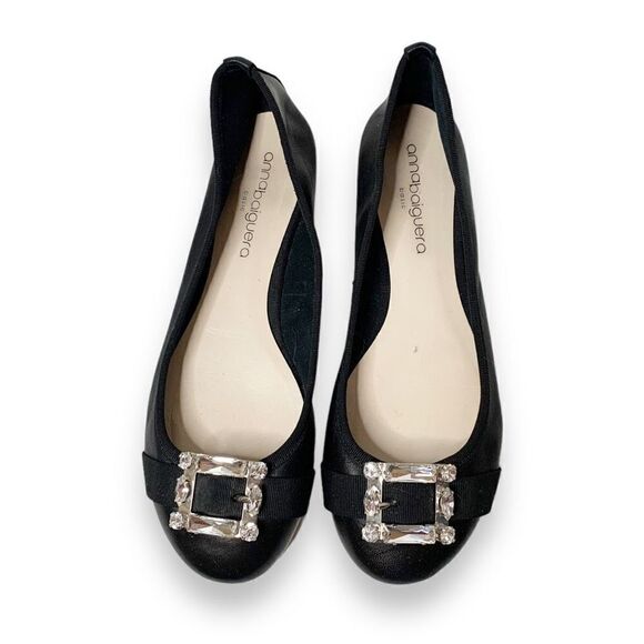Anna Baiguera Annette Flex Ballerina Donna Black Crystal Buckle Shoe Women’s 40 - Picture 2 of 8